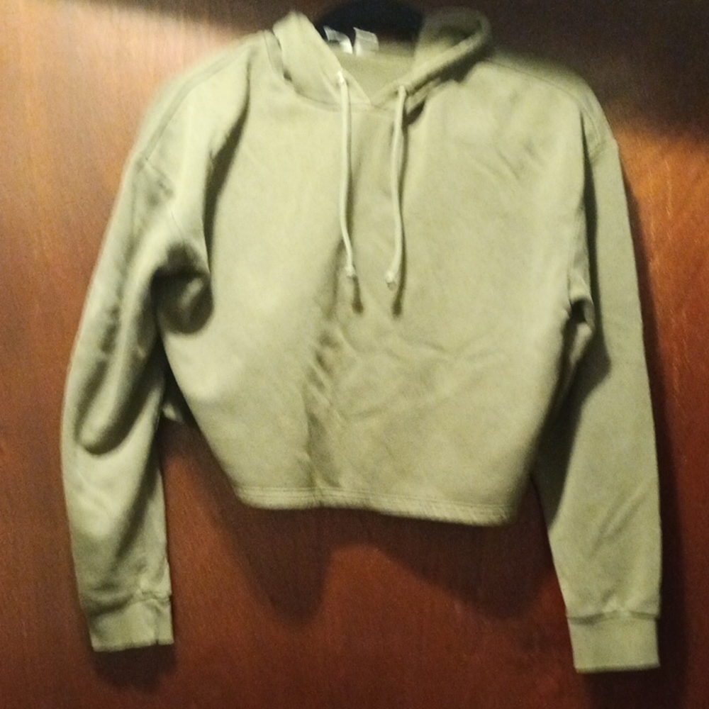 Divided Hooded Crop Sweatshirt Green Women's Size Medium
